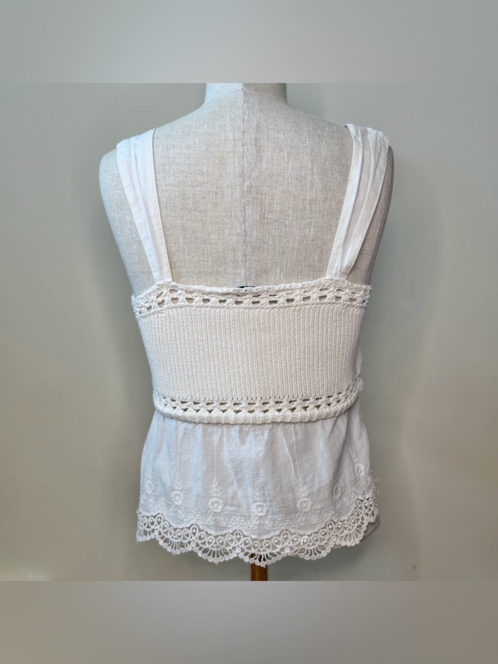Zara Cream Crochet Ribbed Knit Lace-Trim Cami Tank S EUC Cottage Ballet Boho - Picture 2 of 11